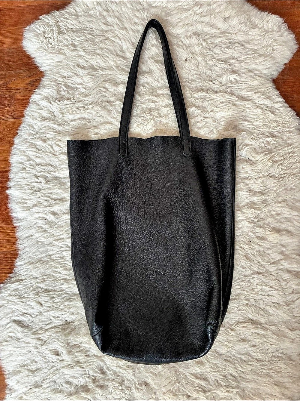 BAGGU Black Leather Tote Bag